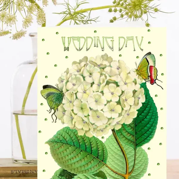 Madame Treacle Kaart Weddingday "White Hydrangea" met glitter