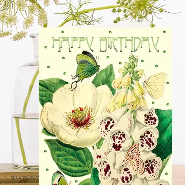 Madame Treacle Kaart Verjaardag "Peony&Foxglove" met glitter