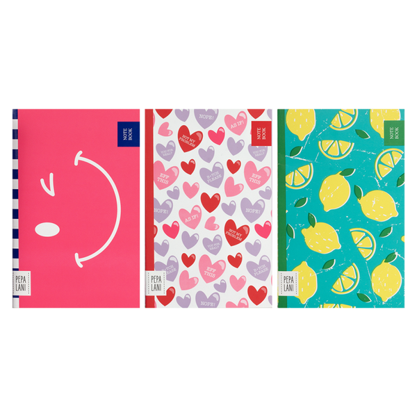 Pepa Lani notebooklet set / 3 SpringFlower & Fruity hearts/lemon/wink