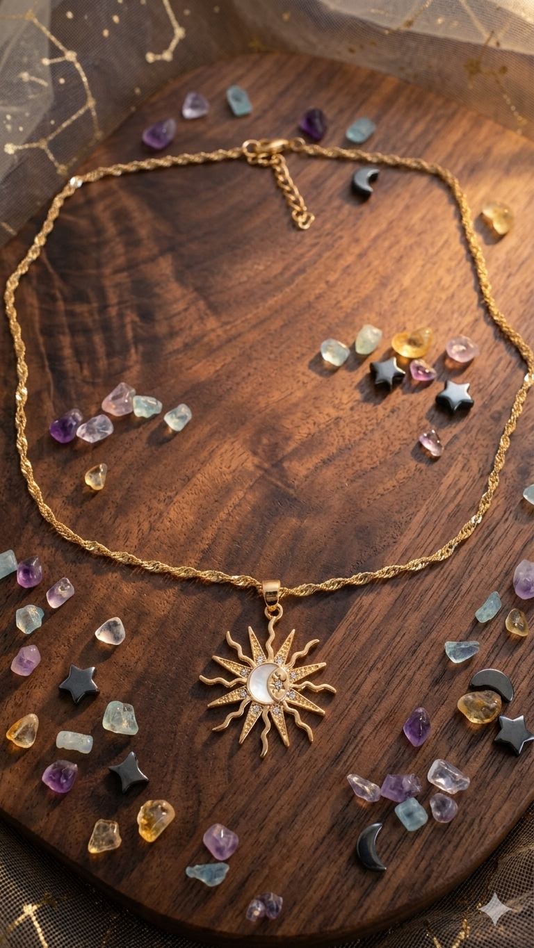 Himmlische Sonnen- & Mond-Halskette in Gold-Optik – Stylischer Modeschmuck  (Für Frauen)