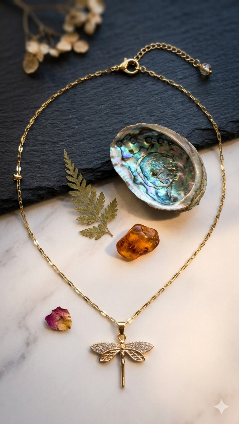 Filigrane Libellen-Halskette in Gold-Optik – Stylischer Modeschmuck  (Für Frauen)