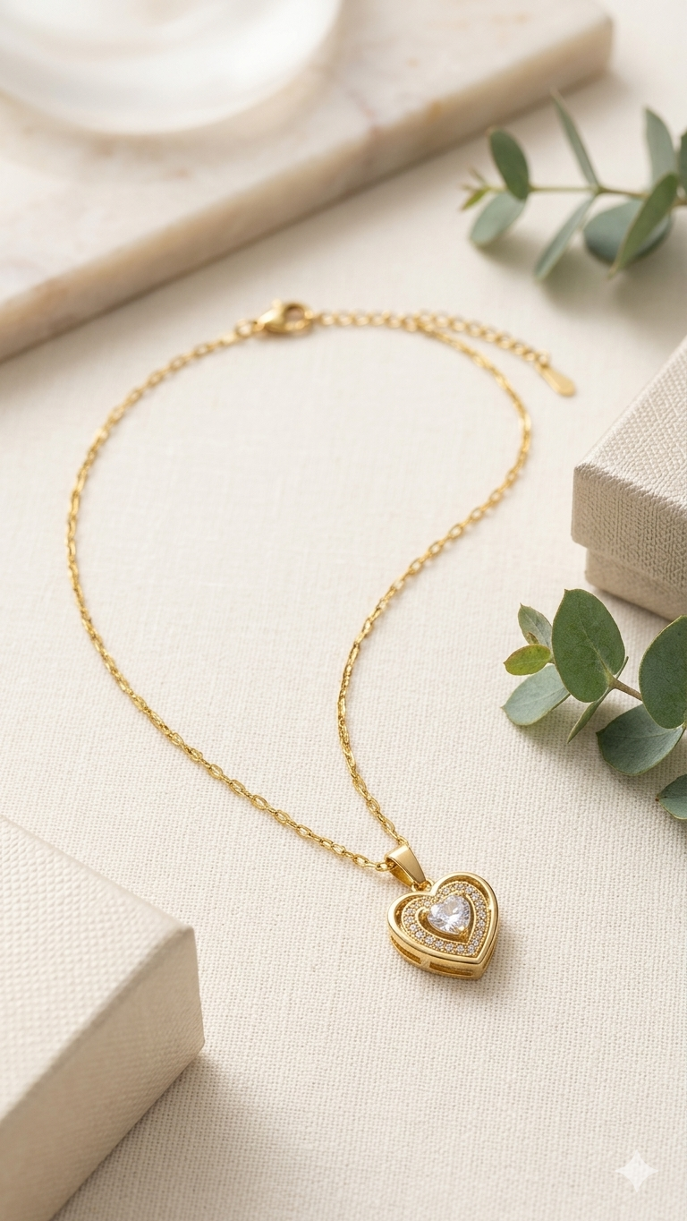 Romantische Herz-Halskette mit Zirkonia-Stein in Gold-Optik – Stylischer Modeschmuck  (Für Frauen)