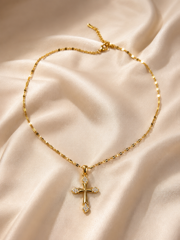 Elegantes Barock-Kreuz-Halskette in Gold-Optik – Stylischer Modeschmuck  (Für Frauen)
