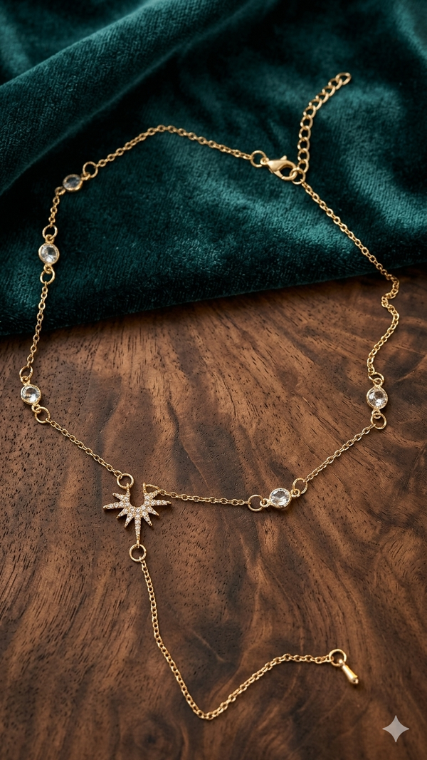 Filigrane Sternen-Y-Kette mit Kristallen in Gold-Optik – Stylischer Modeschmuck  (Für Frauen)