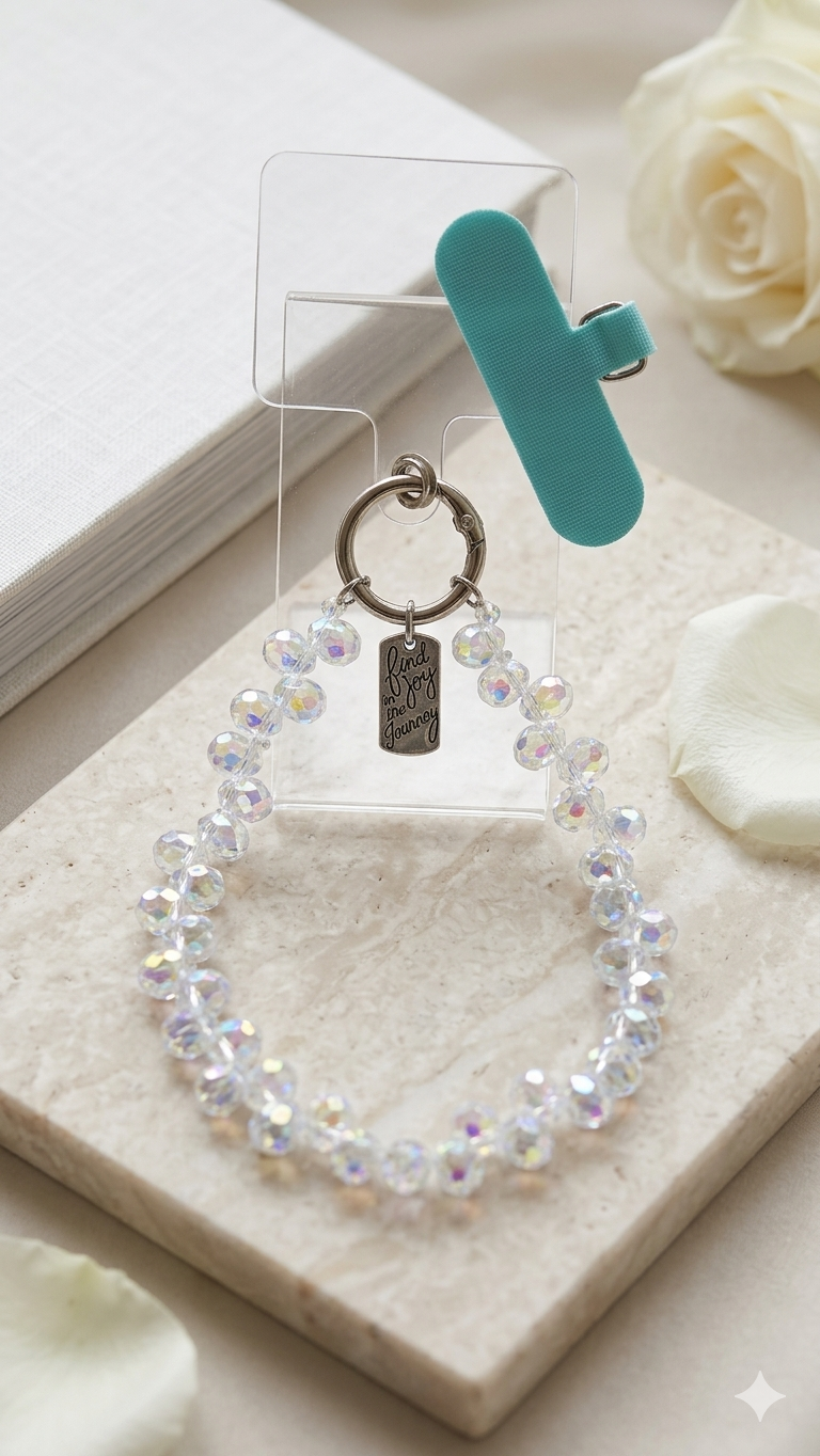 Elegante Perlen-Handykette fürs Handgelenk mit Spruch-Anhänger – Stylischer Phone Strap  (Für Frauen)