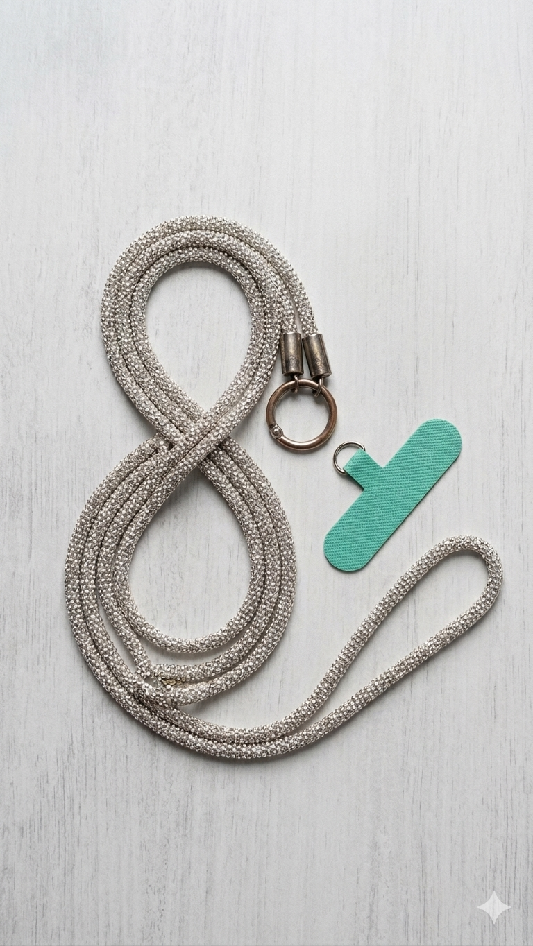 Funkelnde Handykette mit Strass-Grip in Silber-Optik – Stylisches Phone-Strap-Set  (Für Frauen)