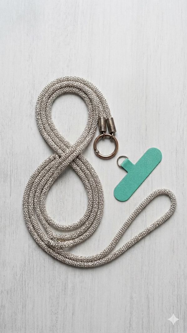 Funkelnde Handykette mit Strass-Grip in Silber-Optik – Stylisches Phone-Strap-Set  (Für Frauen)