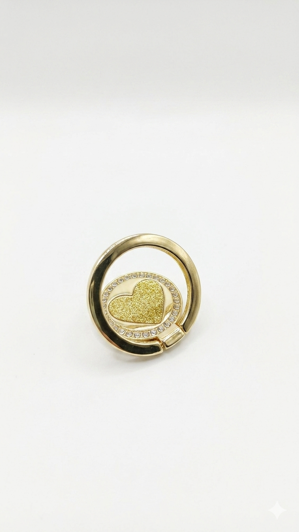 Eleganter Handy-Ring mit Glitzer-Herz & Kristallen in Gold-Optik – Stylischer Smartphone-Halter  (Für Frauen)
