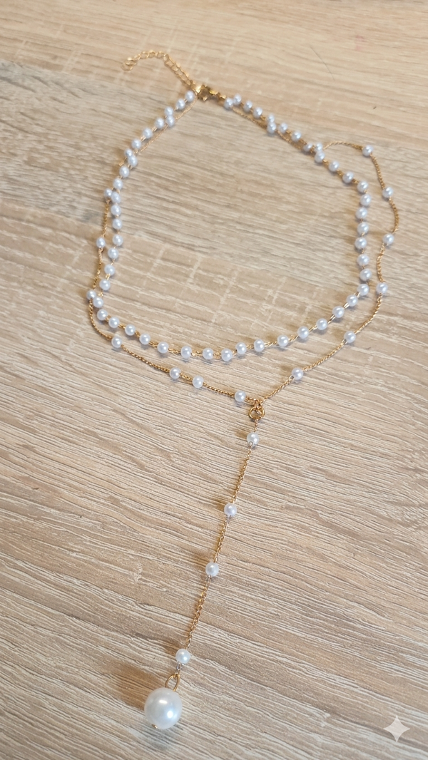 Elegante Perlen-Y-Kette in Gold-Optik – Stylischer Modeschmuck  (Für Frauen)