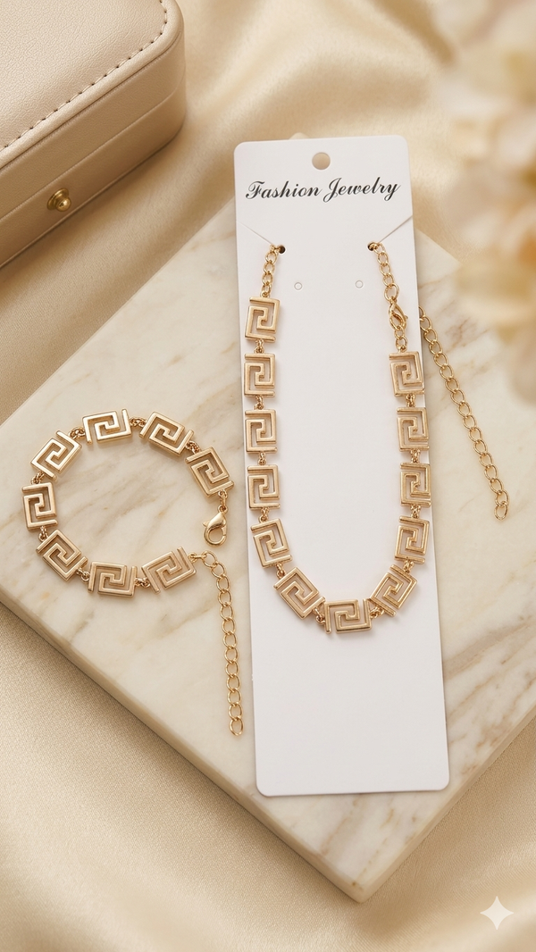 🏛️ Elegantes Schmuckset „Grecian Classic“ – Halskette & Armband mit Mäander-Muster  (Für Frauen)