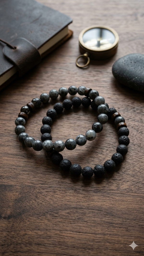 2er-Set Herren-Armbänder im Lava- & Labradorit-Look – Maskuliner Layering-Style für Männer