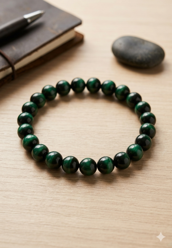 Maskulines Perlenarmband in Grünem Tigerauge-Look – Edler Herren-Schmuck