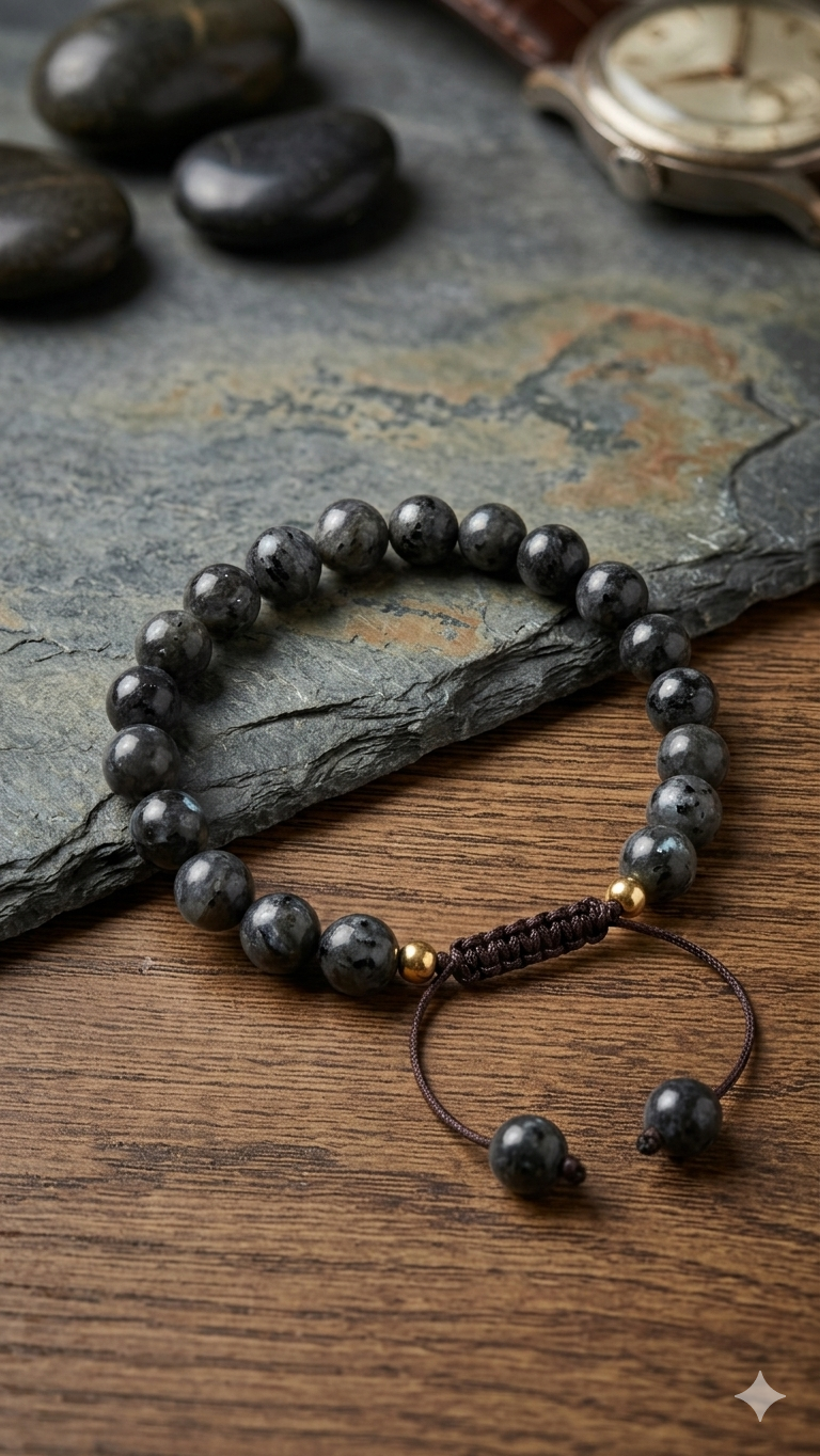 Maskulines Makramee-Perlenarmband in Labradorit-Optik – Lässiger Herren-Schmuck im edlen Naturstein-Look