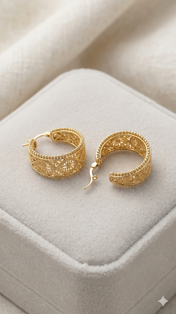 Elegante Breitcreolen im Filigran- & Orient-Design – Stilvoller Modeschmuck in Gold-Optik (3 cm) (Für Frauen)