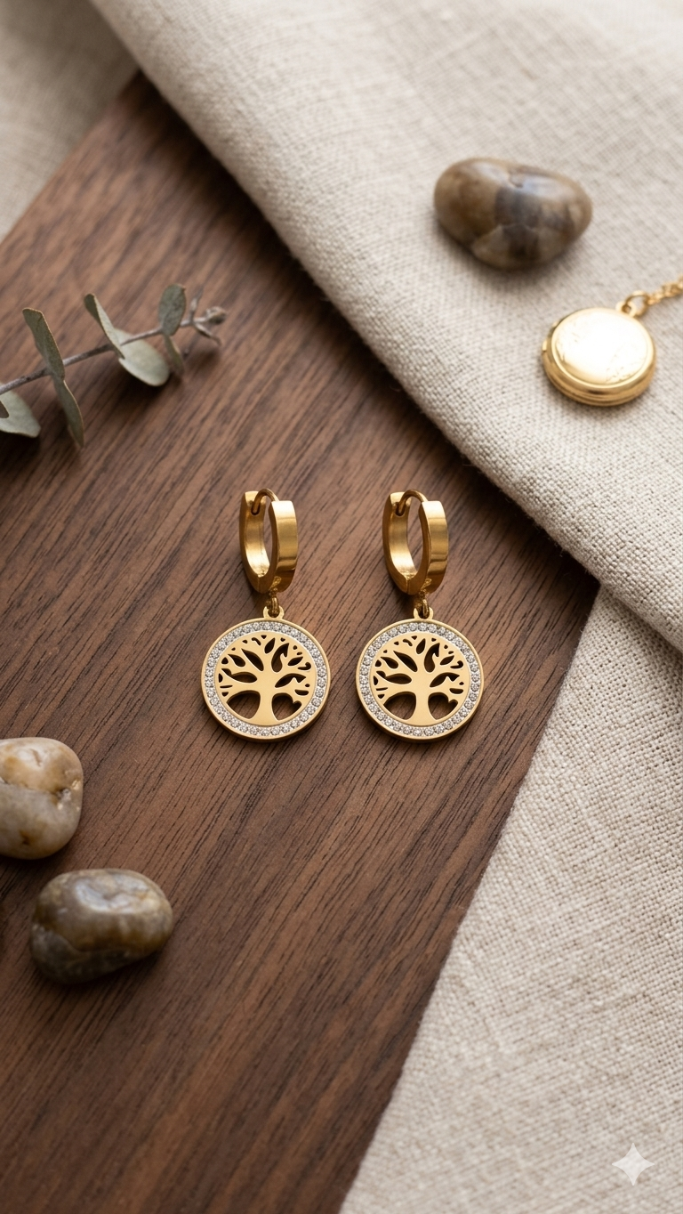 Elegante Drachenbaum-Ohrringe mit Kristallen – Stilvoller Modeschmuck in Gold-Optik  (Für Frauen)
