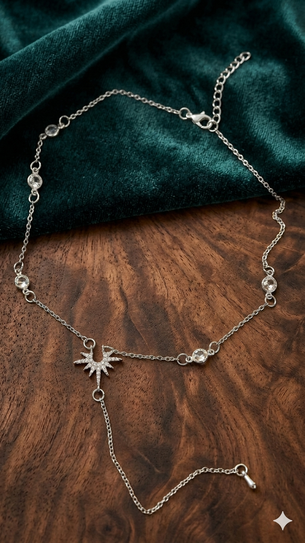 Filigrane Sternen-Y-Kette mit Kristallen in Silber-Optik – Stylischer Modeschmuck  (Für Frauen)