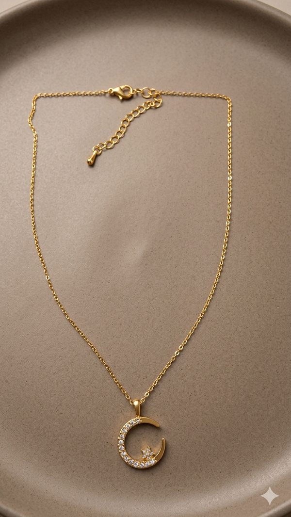 Himmlische Mond- & Stern-Halskette mit Kristallen in Gold-Optik – Stylischer Modeschmuck  (Für Frauen)