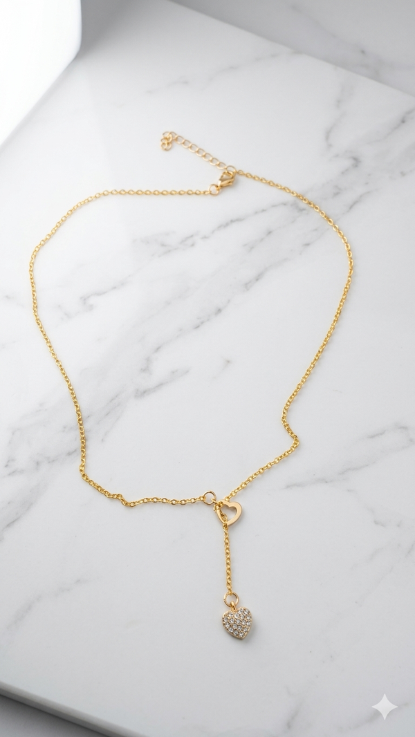 Elegante Herz-Y-Kette mit Kristallen in Gold-Optik – Stylischer Modeschmuck  (Für Frauen)