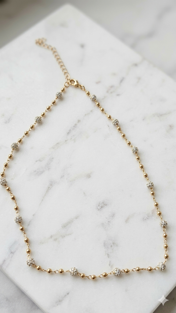 Elegante Kugel-Halskette mit Glitzer-Elementen in Gold-Optik – Stylischer Modeschmuck  (Für Frauen)