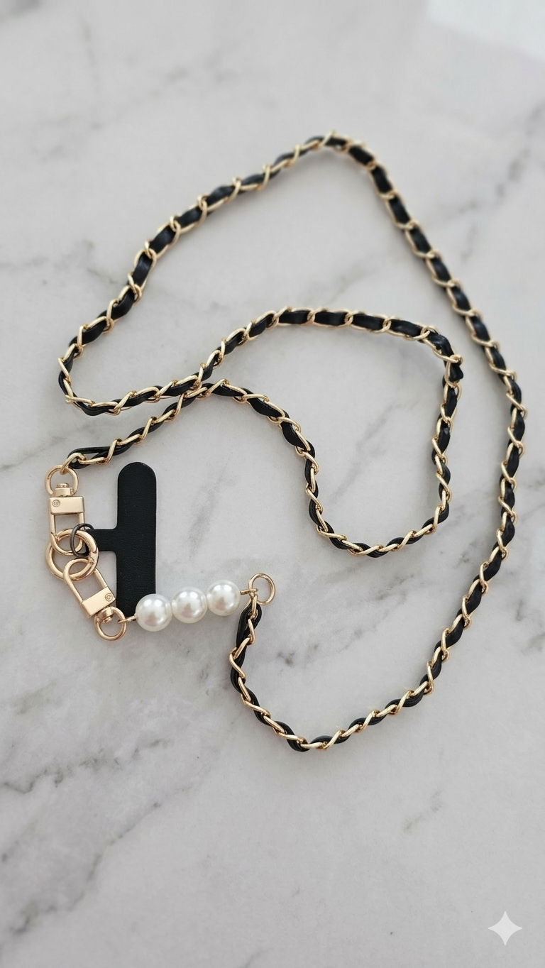 Luxuriöse Crossbody-Handykette mit Perlen-Akzent – Stylisches Phone-Strap-Set im Flecht-Look  (Für Frauen)