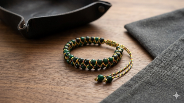 Maskulines Zweireihiges Makramee-Armband – Herren-Schmuck im Grünen Tigerauge-Look