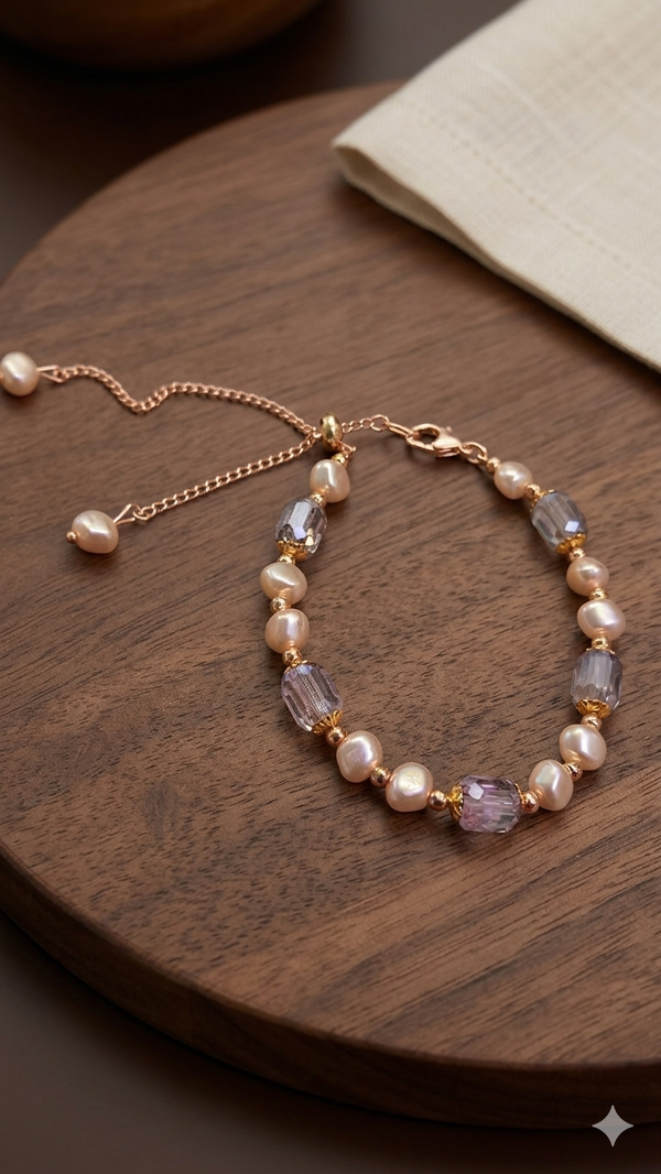 Elegantes Perlenarmband „Rosa“ – Süßwasserperlen & Fasetten-Kristalle  (Für Frauen)