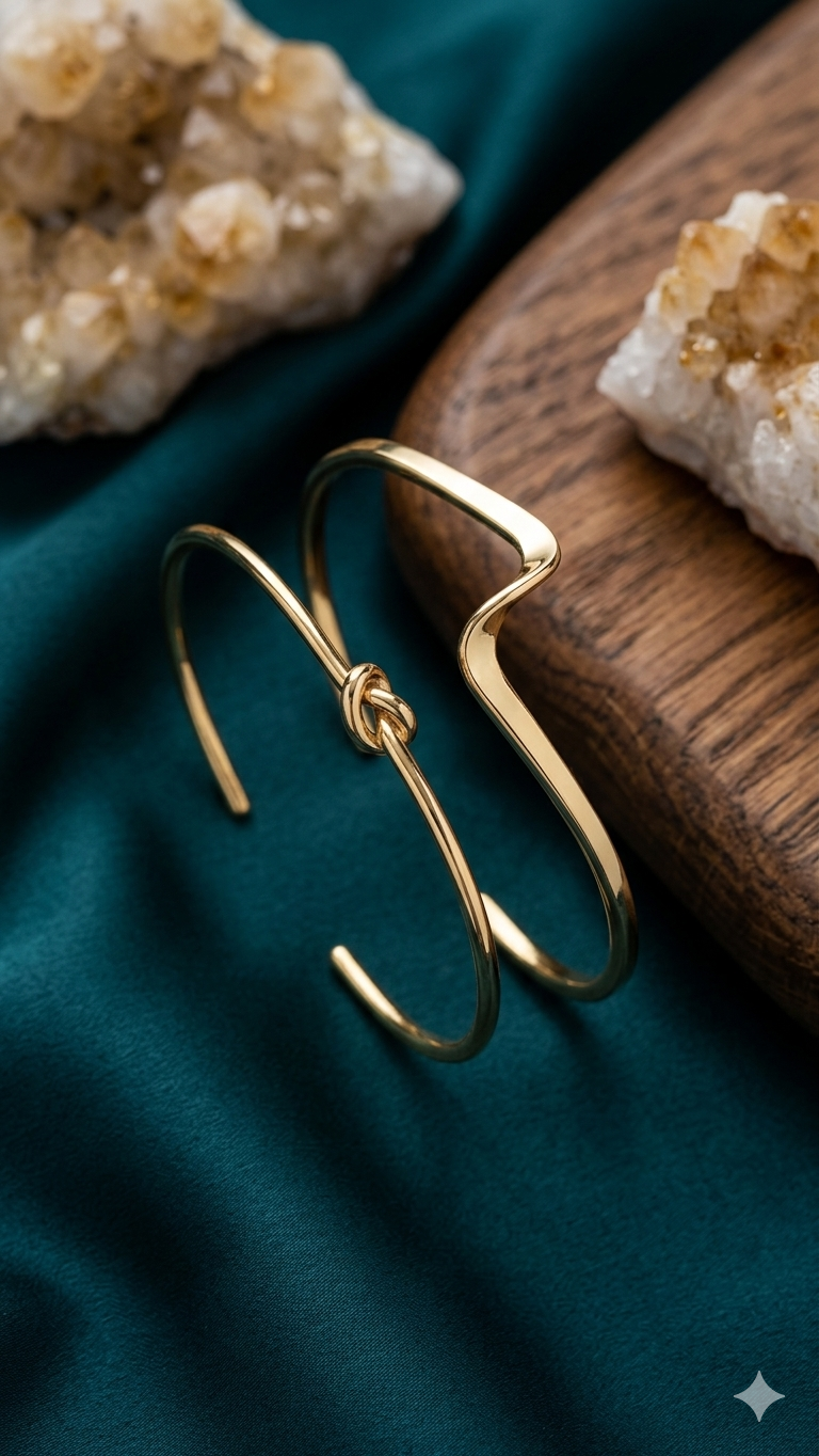 2er-Set Minimalistische Armspangen „Harmony“ – Eleganter Knoten & geschwungene Welle  (Für Frauen)
