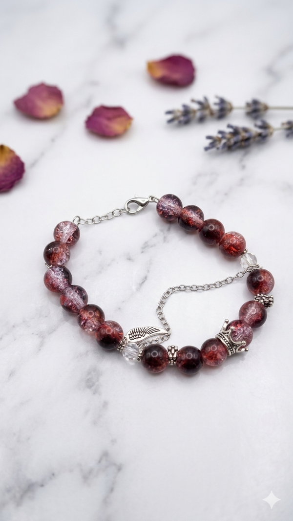 Elegantes Perlenarmband „Königreich“ – Mystischer Super-Seven-Look, Krone & Engelsflügel  (Für Frauen)