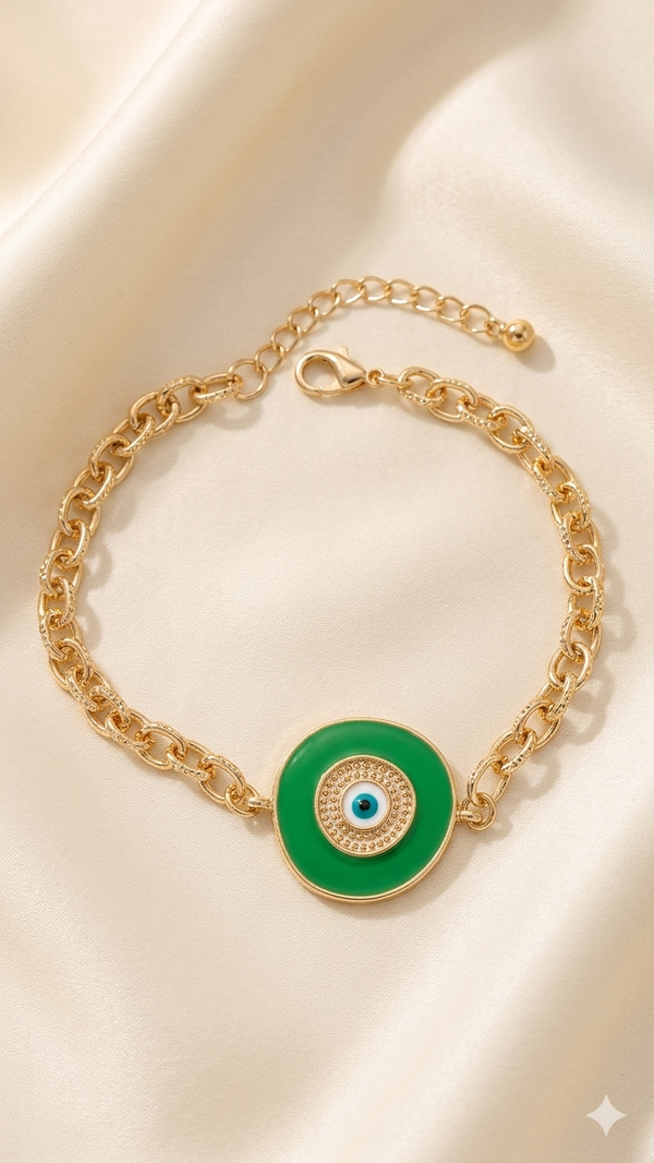 Gliederarmband „Green Nazar Eye“ – Stilvoller Schutz im modernen Design  (Für Frauen)