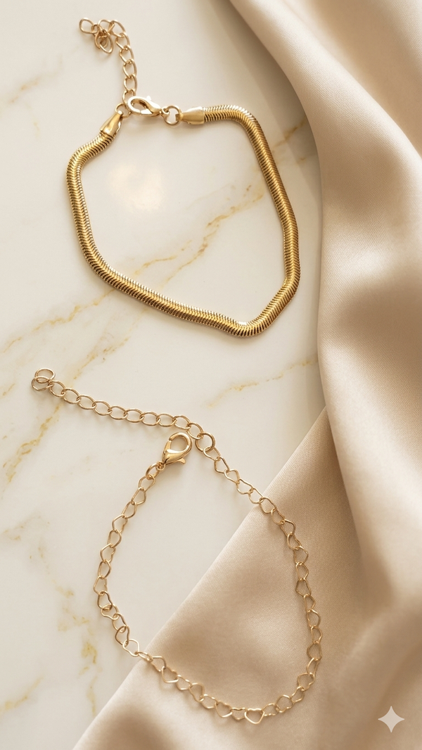 Armband-Set „Golden Hearts & Snake“ – Elegantes Duo im Layering-Look  (Für Frauen)