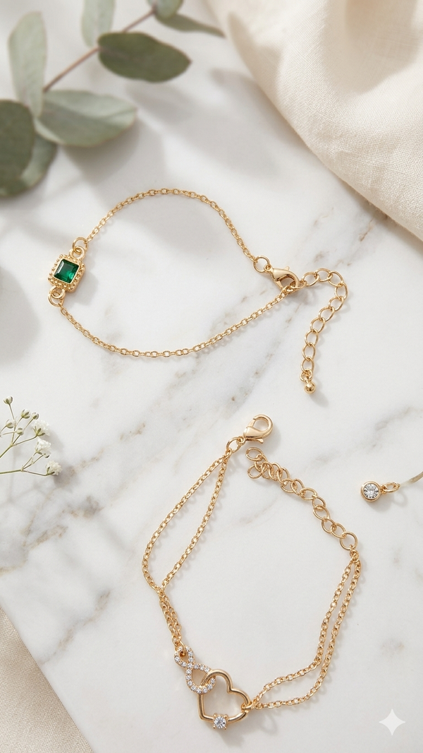 Armband-Set „Emerald Heart“ – Elegantes Duo mit smaragdgrünem Akzent und Herz-Charm  (Für Frauen)