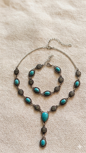 Damen-Schmuckset „Turquoise Desert“ – 2-teiliges Set aus Y-Halskette und Armband im Ethno-Look  (Für Frauen)
