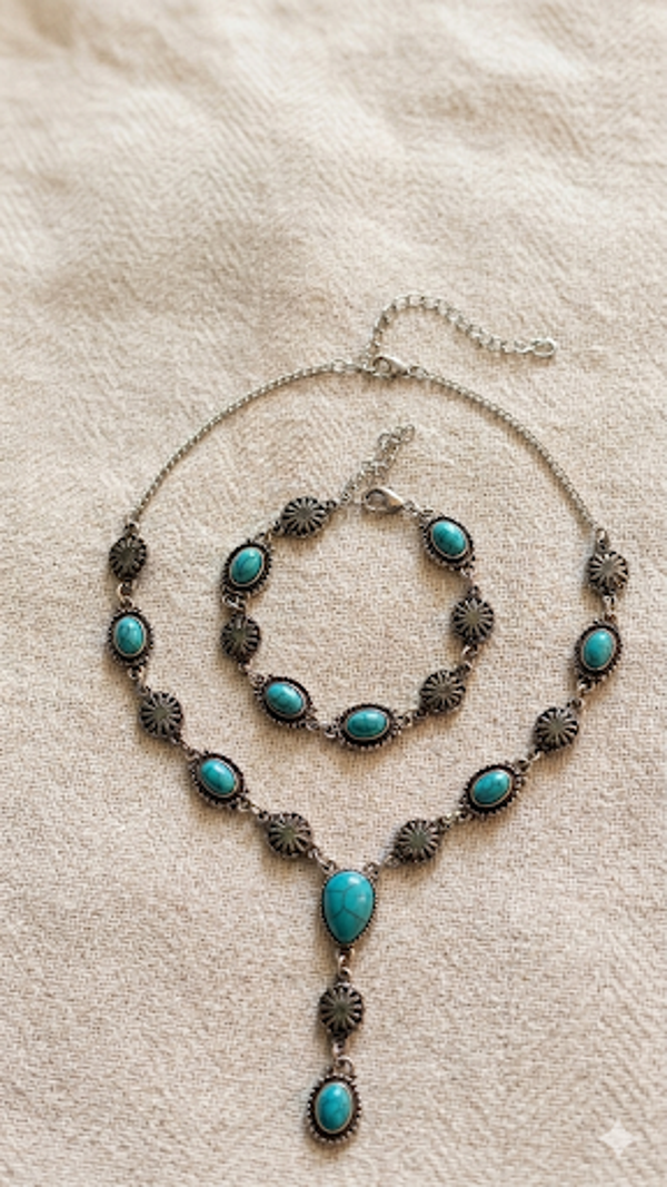 Damen-Schmuckset „Turquoise Desert“ – 2-teiliges Set aus Y-Halskette und Armband im Ethno-Look  (Für Frauen)