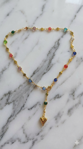 Damen-Halskette „Rainbow Heart“ – Filigrane Y-Kette mit bunten Kristallen und Herzanhänger  (Für Frauen)