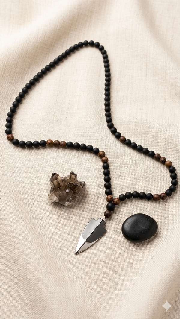 Herren-Perlenkette „Shadow Arrow“ – Markanter Ethno-Schmuck mit Pfeilspitzen-Anhänger