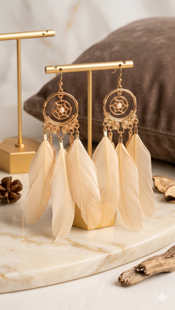 Traumfänger-Ohrringe mit Federn (10,5 cm) (für Frauen)