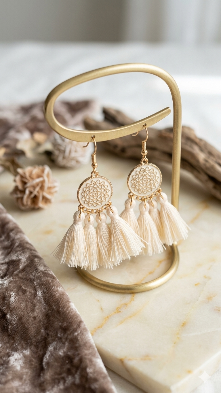 Boho-Ohrringe mit Mandala und Quasten (5 cm)