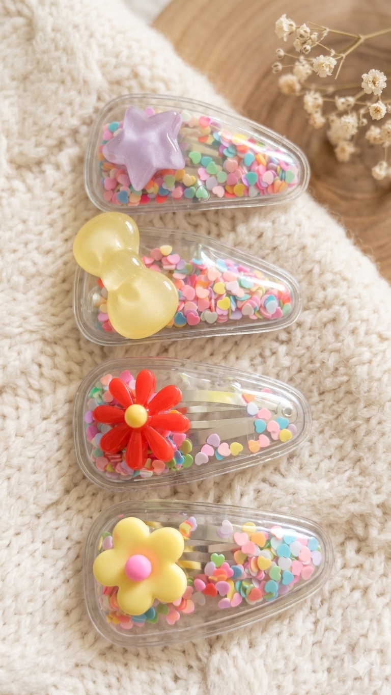 4er-Set Transparente Shaker-Haarklammern (4 cm) (für Kindern)