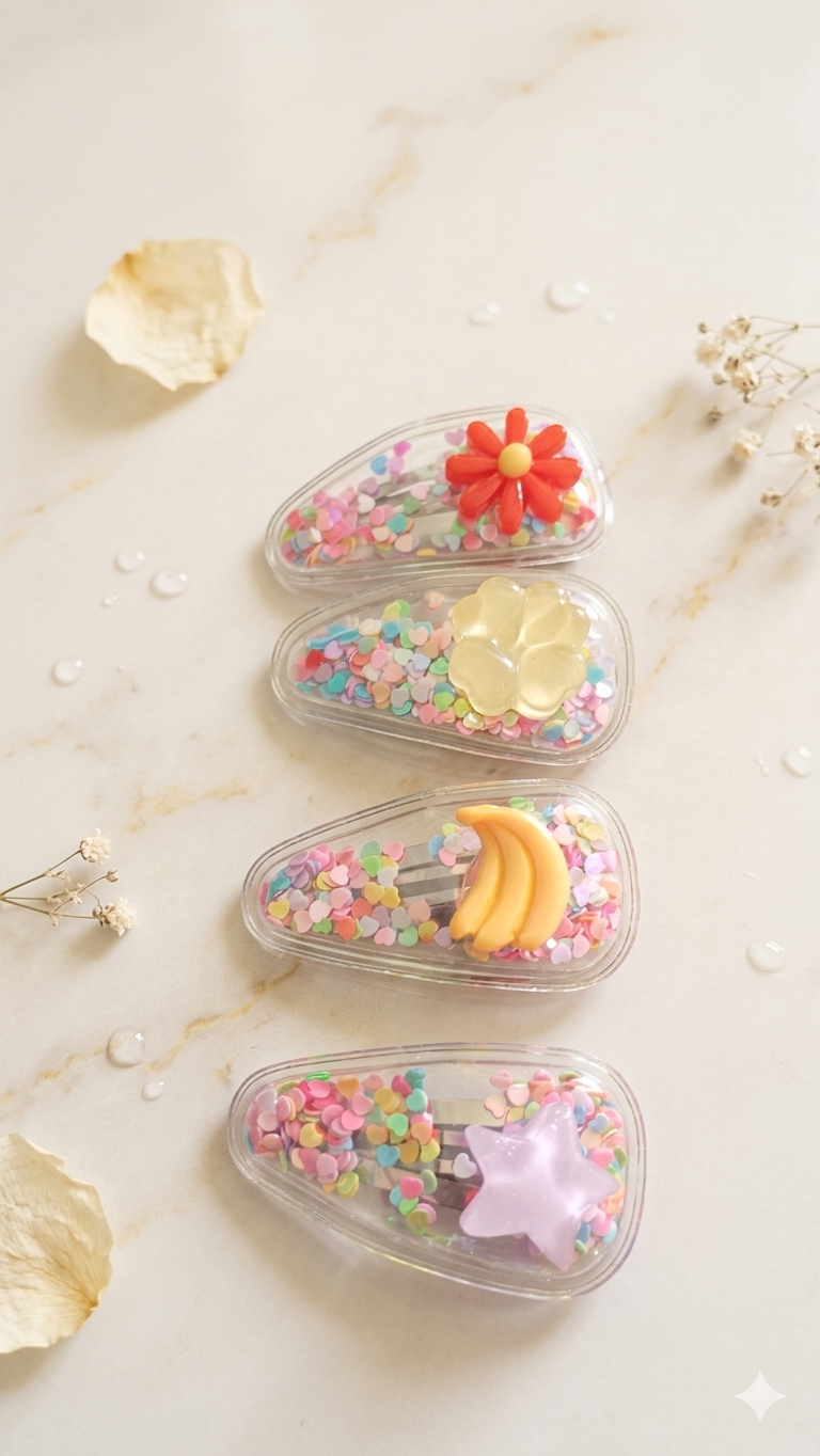4er-Set Kinder-Haarklammern mit buntem Schüttel-Konfetti