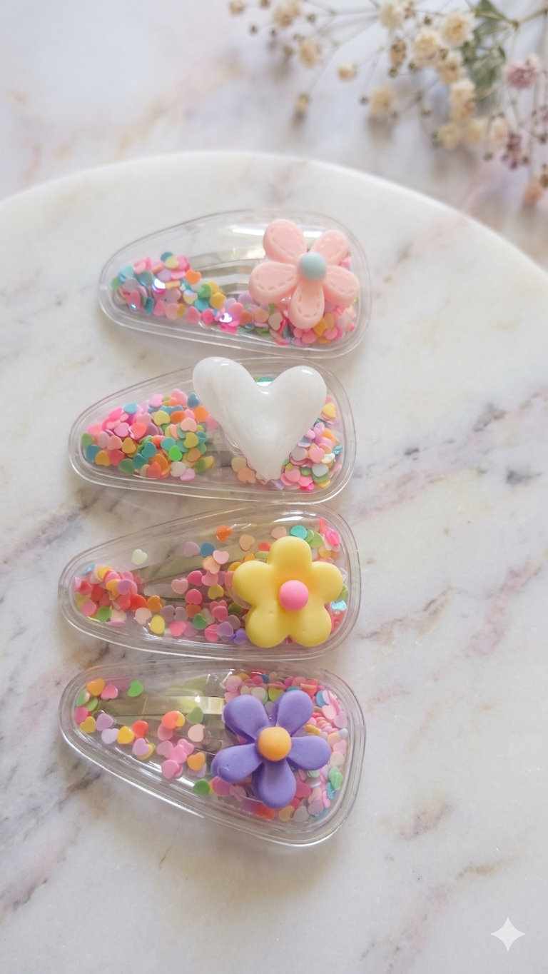 4er-Set Kinder-Haarklammern mit buntem Schüttel-Konfetti
