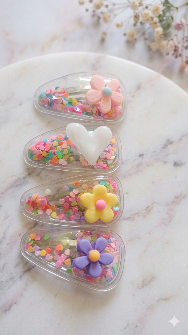 4er-Set Kinder-Haarklammern mit buntem Schüttel-Konfetti