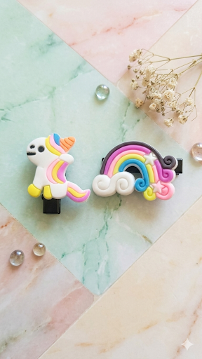 2er-Set Kinder-Haarklammern mit Mini-Einhorn & Regenbogen (4 cm)