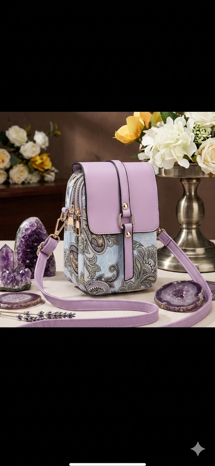 Kompakte Damen Handy-Umhängetasche mit viel Stauraum – Crossbody Bag für Frauen im Paisley-Design