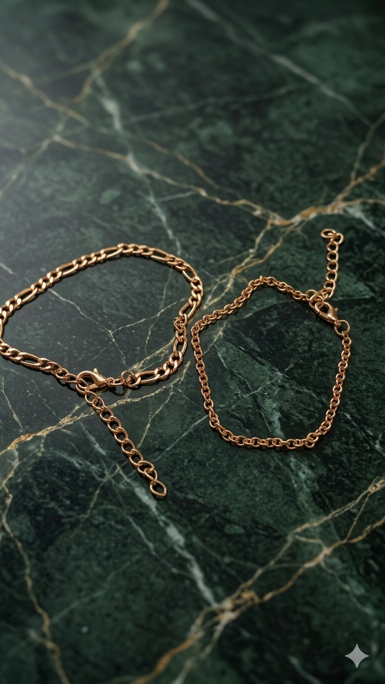 2-in-1 Frauen Armband-Set „Klassisches Ketten-Duo“ – Gelbbrillant