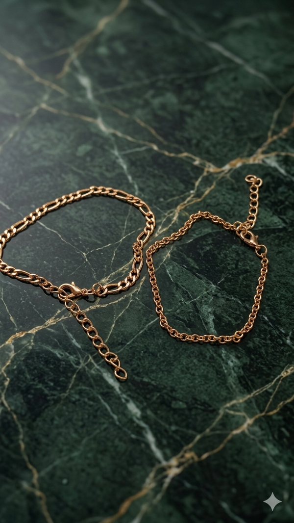 2-in-1 Frauen Armband-Set „Klassisches Ketten-Duo“ – Gelbbrillant