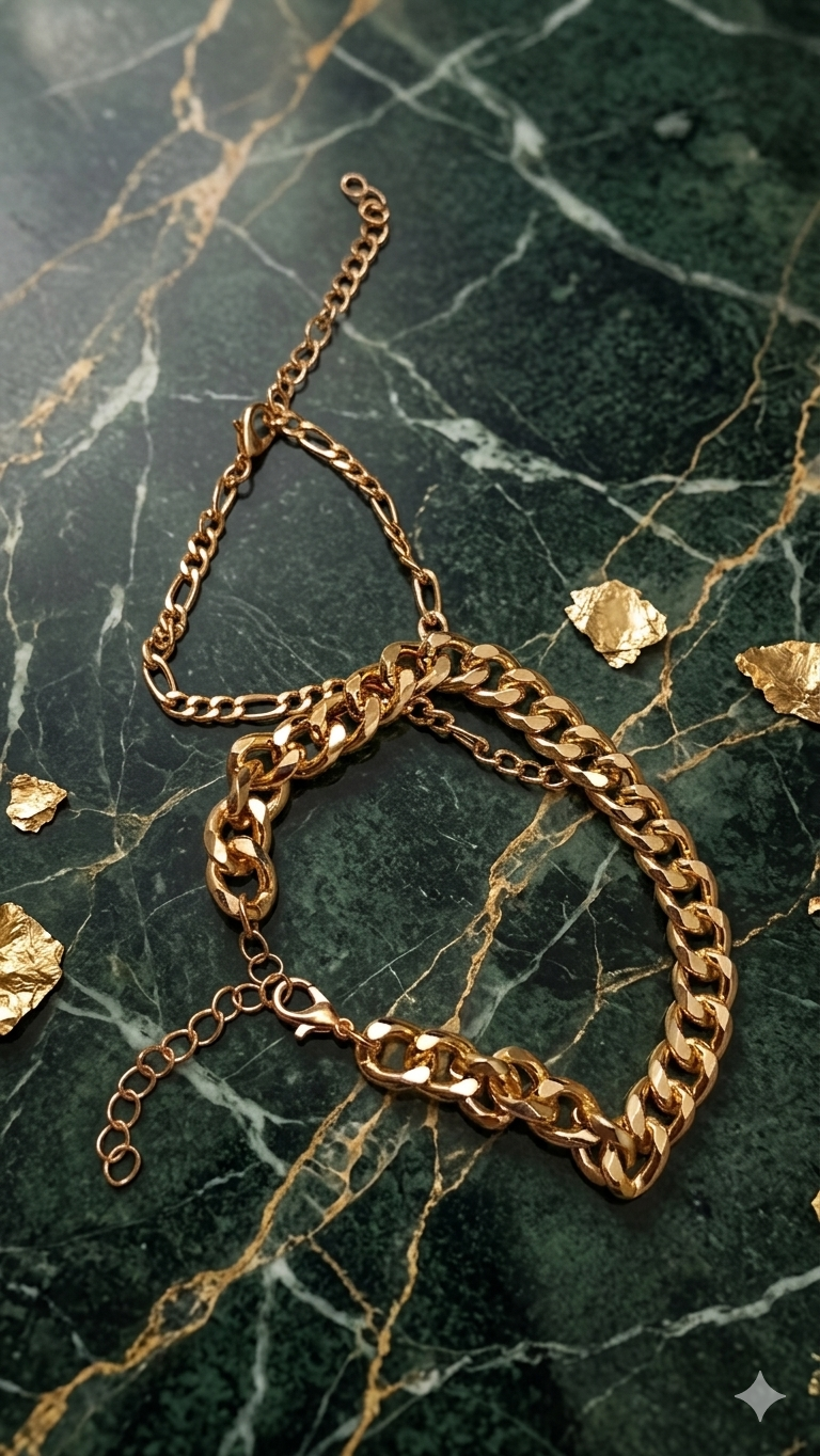 2-in-1 Frauen Armband-Set „Duo Gliederkette“ – Gelbbrillant