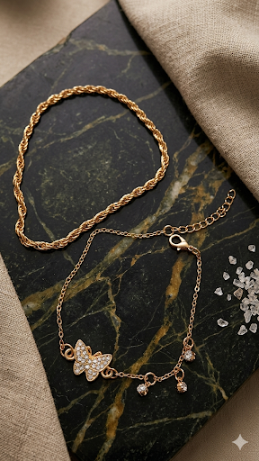 2-in-1 Frauen Armband-Set „Kordelkette & Schmetterling“ – Gelbbrillant