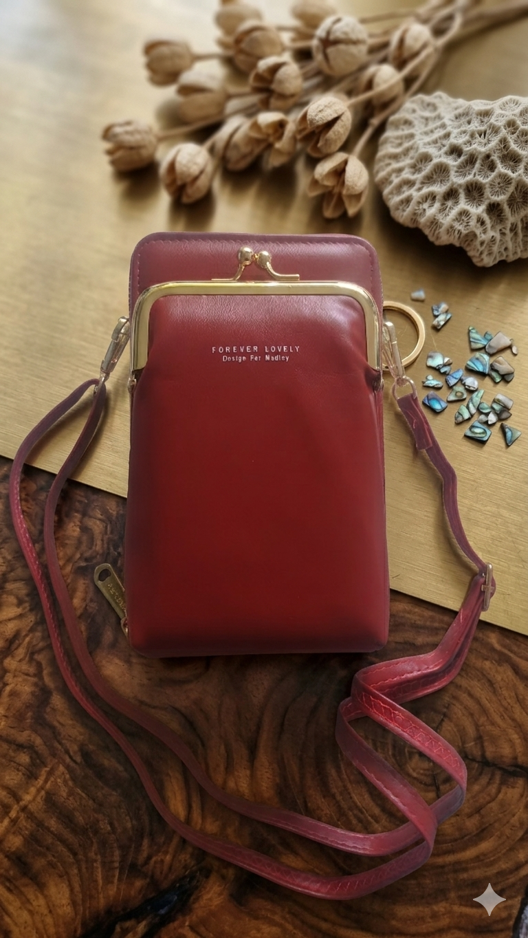 Frauen Crossbody-Tasche & Handytasche „Forever Lovely“ – Bordeauxrot