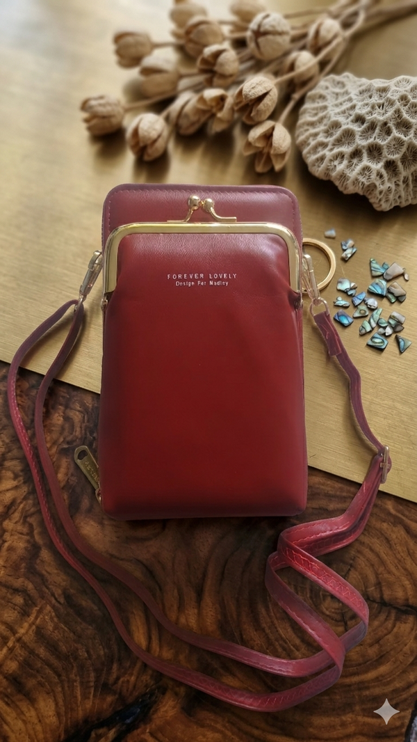 Frauen Crossbody-Tasche & Handytasche „Forever Lovely“ – Bordeauxrot