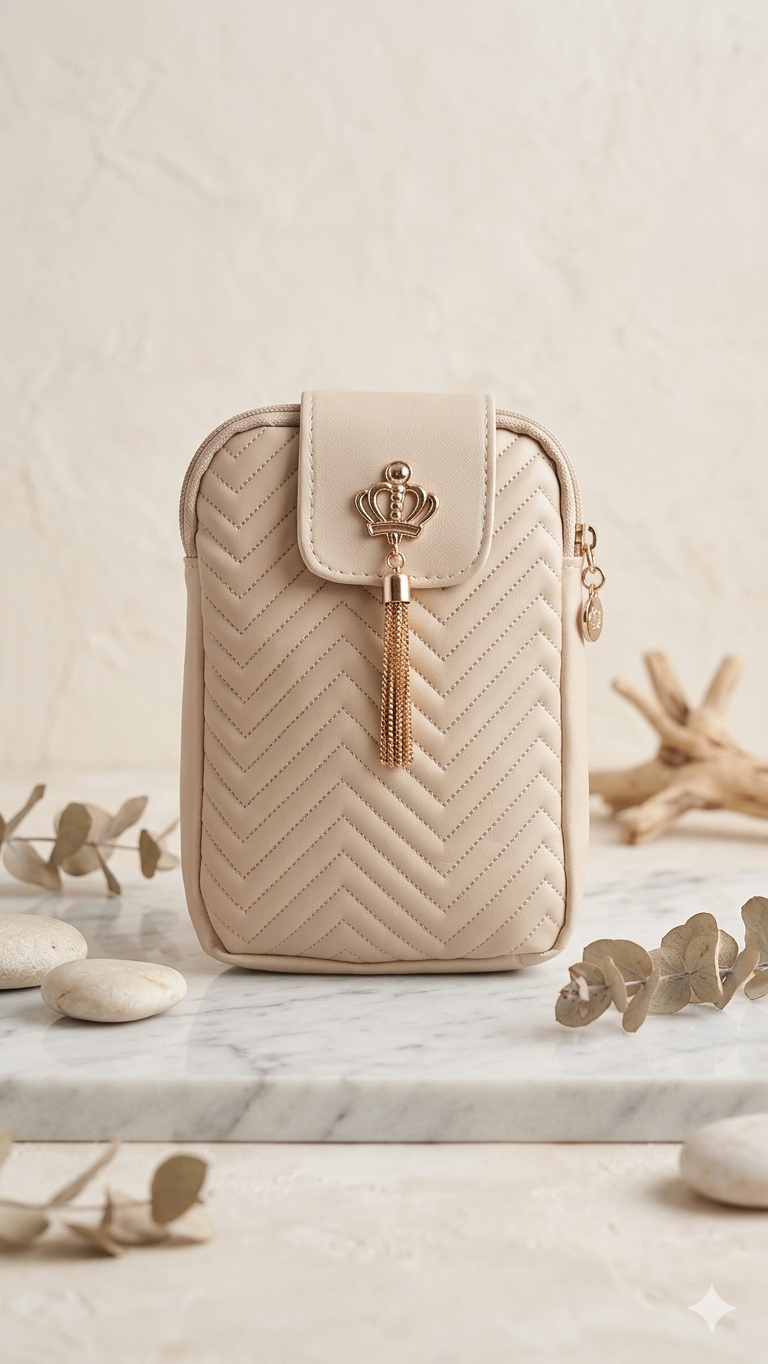 Elegante kleine Tasche für Frauen mit Steppmuster – Beige (20x15 cm)